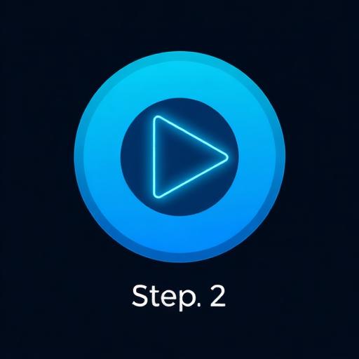 Material Design icon symbolizing launch or start. Can use play icon, start button, or arrow. Cold blue-cyan tones. Sizes: 100x100px.