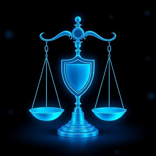 Material Design icon symbolizing honesty and fairness. Can use balance symbols, shield, or handshake. Colors: cold blue-cyan tones with accents. Sizes: 80x80px.