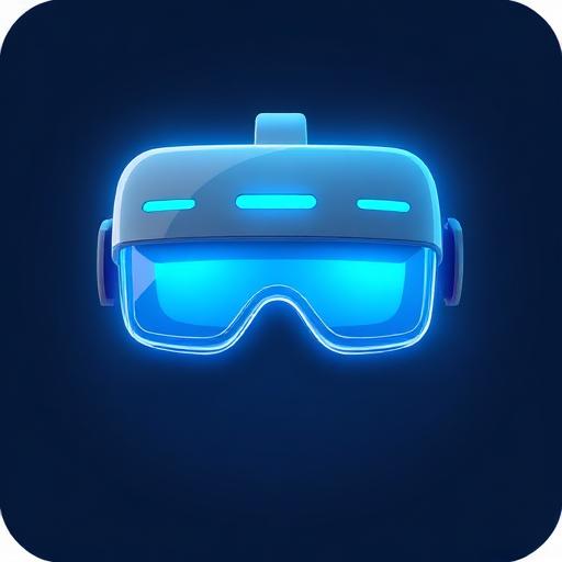 Material Design icon symbolizing immersion in virtual world. Can use VR symbols, 3D elements, or abstract immersion imagery. Colors: cold blue-cyan tones. Sizes: 80x80px.