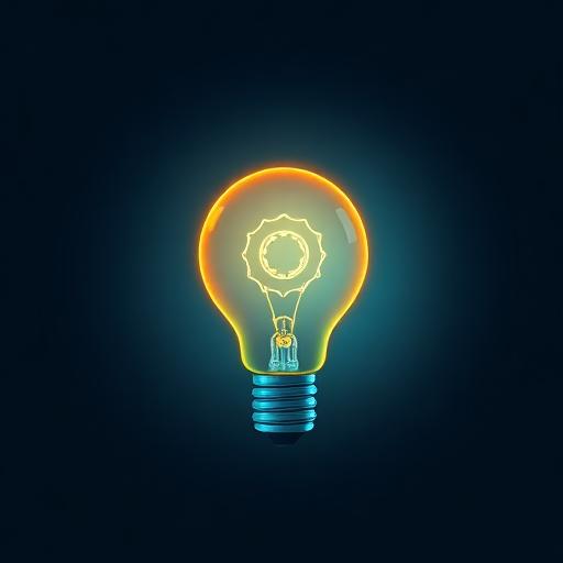 Material Design icon symbolizing innovation and technology. Can use lightbulb symbols, gear, or abstract technological elements. Colors: cold blue-cyan tones. Sizes: 80x80px.