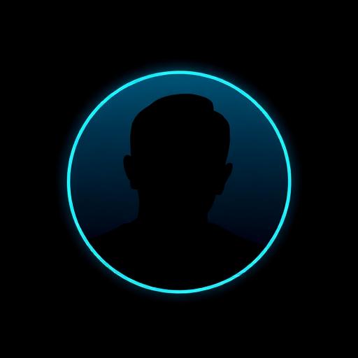 Stylized user avatar in cold blue-cyan tones. Abstract face or initials in circle. Material Design style. Sizes: 80x80px (round).