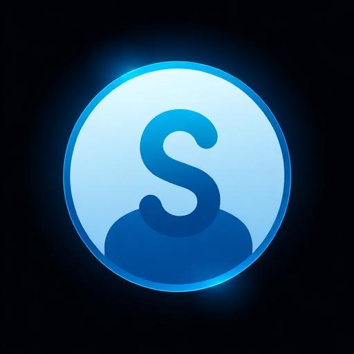 Stylized user avatar in cold blue-cyan tones. Abstract face or initials in circle. Material Design style. Sizes: 80x80px (round).